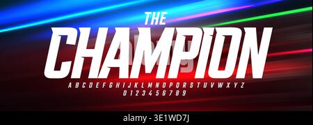 Bold Sporty Font with Sharp Edges and Strong Condensed Style, Perfect for Sports League Headlines, Race Poster and Champion Theme Title, Team Jersey T Stock Vector