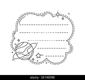Galaxy space planet kids memo note template. Scrapbook or dairy vector memo note frame. Kids education schedule sticker or To Do list label with fantasy space planet, galaxy stars Stock Vector