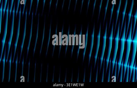 Cyan wave lines abstract background glowing neon cyan highlights on black field, rippled grid pattern with luminous streaks, sense of motion and Stock Photo