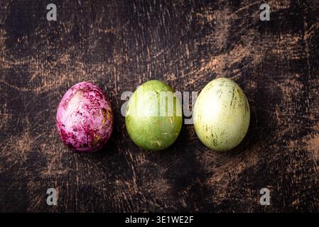 Easter eggs painted with natural dye Stock Photo