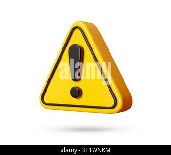 3d alert sign icon of vector yellow triangle with realistic exclamation mark in black line frame. Danger, alert or caution, attention and hazard, safety or traffic warning sign Stock Vector