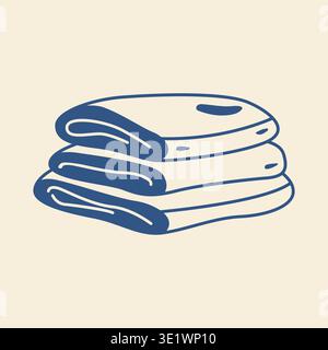 Stack of folded textile clothes towels doodle illustration sustainable fashion Stock Vector
