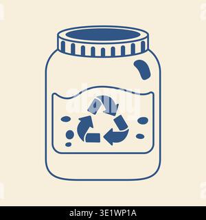 Reusable glass jar with recycle sign vector outline doodle zero waste lifestyle Stock Vector