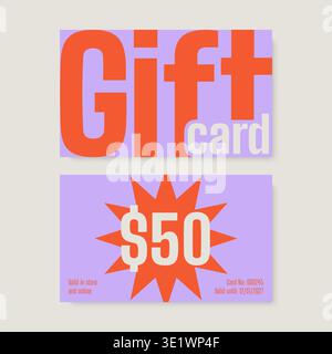 Modern gift card template with bold typography and discount value for shopping promotion. Vector illustration Stock Vector