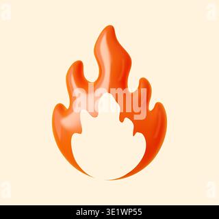 3d fire flame, bonfire and hot emoji. Glossy orange and yellow flame with smooth rounded plastic surface. 3d vector fire for social media sticker, app emoji, game UI element and hot sale promotion Stock Vector