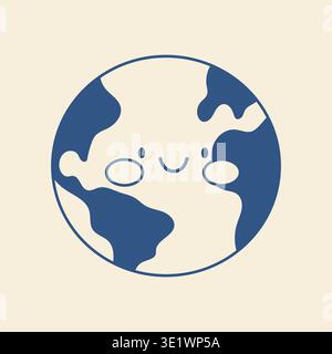 Kawaii smiling planet earth globe doodle vector illustration for environment day Stock Vector