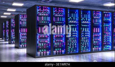Data center racks holding servers 3d Stock Photo