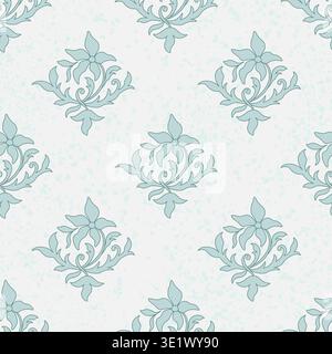 Vintage shabby wallpaper. Seamless pattern of light blue flowers elements. Floral elements in rhombus shape. Antique plant ornament Stock Vector
