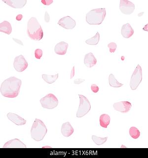 Seamless background with sakura petals. Hand drawn. Not AI, vector illustration. Stock Vector