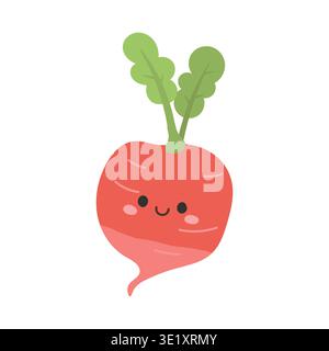 Beet cartoon cute with radish beetroot character for happy vegetable retro. Face symbol art with beet turnip red for vector sugar icon. White root Stock Vector