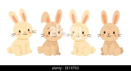 Rabbit cute hare and bunny easter character with baby drawn kids. Sweet color cartoon and rabbit jumping simple with drawing clipart cute. Mama rabbit Stock Vector