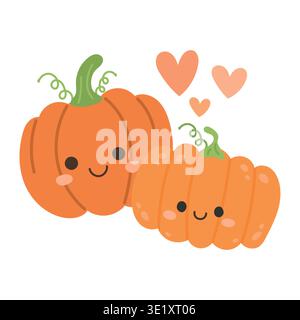 Pumpkin cute vector with halloween couple kawaii for cartoon lantern squash. Sticker pink turkey with pumpkin illustration autumn for jack icon Stock Vector