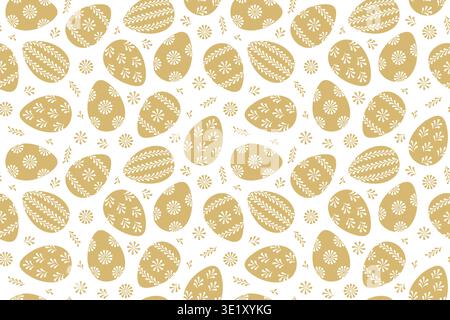 golden easter eggs with traditional ornaments seamless pattern; great for wrapping, greeting cards, social media graphics- vector illustration Stock Vector