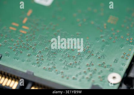 Close up of hard disk circuit board surface detail. Stock Photo