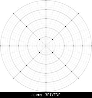 Black line radial dense grid texture with cells and squares on white background. FUI science round grid backdrop. Math or technological notebook blank Stock Vector