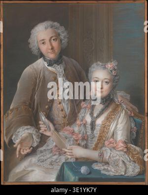 Historical portrait of François de Jullienne and Marie Elisabeth de Jullienne by Charles Antoine Coypel, depicting an elegant French couple in refined Rococo attire with lace, silk garments, and delicate accessories, 1743. Stock Photo