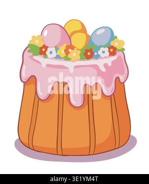 Easter cake decorated with eggs and flowers illustration Stock Vector