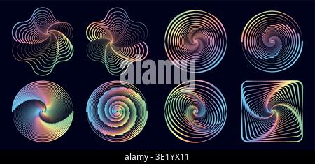 Minimalist Optical Illusion Moire Pattern with Wavy Circular Lines Stock Vector