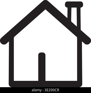 Minimal house outline silhouette with tall chimney and door space Stock Vector