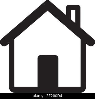 Simple house outline icon with chimney door and roof shape Stock Vector