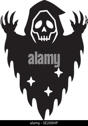 Hooded Reaper With Clawed Hands And Sparkling Stars Silhouette Stock Vector