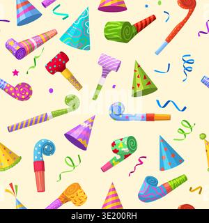 Holiday caps. seamless template with party celebration tools Stock Vector