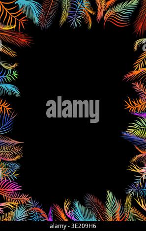 Palm leaf frame colored Hand drawn. Not AI, vector illustration. Stock Vector
