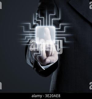 Businessman navigating network on futuristic touchscreen Stock Photo