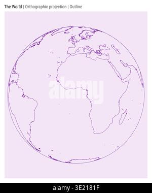 World map. Orthographic projection. Outline style. High detail world map for infographics, education, reports, presentations. Vector illustration. Stock Vector