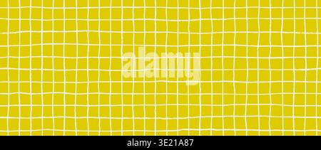 Seamless hand drawn square grid pattern. Craft yellow repeated doodled checkered background. Sketched checker paper texture. Pencil drawn journal sheet notebook template. Vector lined planer page Stock Vector