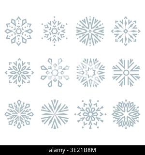 Snowflakes icon collection. Graphic modern blue ornament. Stock Vector