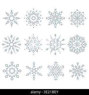 Snowflakes icon collection. Graphic modern blue ornament. Stock Vector