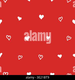 Seamless pattern with small hand drawn hearts on red background. Minimal romantic repeating texture perfect for Valentine design greeting cards wrappi Stock Vector