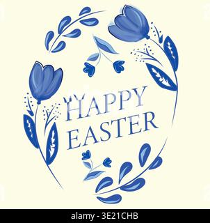 Manual Vector Easter Floral Wreath. Full Hand-Traced, Fully Editable EPS. Stock Vector