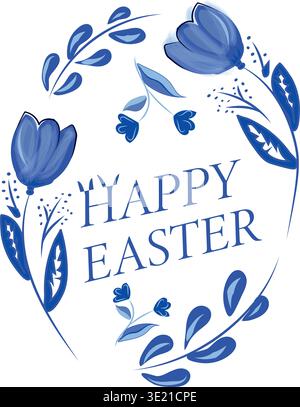 Manual Vector Easter Floral Wreath. Full Hand-Traced, Fully Editable EPS. Stock Vector