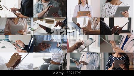 Different doctors and patients using medical healthcare application Stock Photo