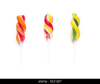 Set of twisted lollipops, isolated on white Stock Photo