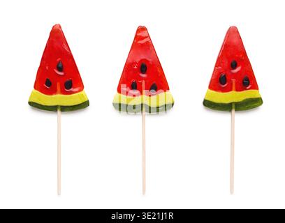 Watermelon lollipops isolated on white Stock Photo