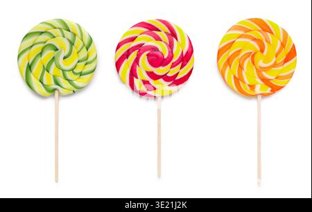 Three colorful lollipops isolated on white Stock Photo