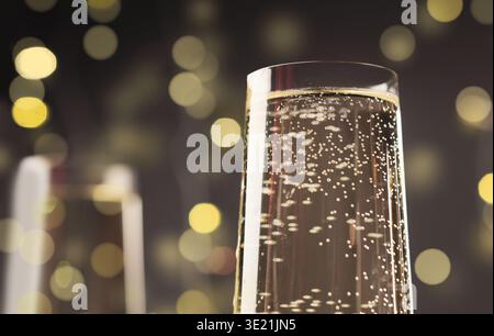 Champagne bubbles closeup, festive background Stock Photo