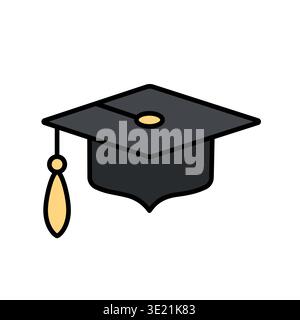 Graduation cap illustration. University, college graduation black cap icon. Element for degree ceremony, educational programs design. Vector Stock Vector