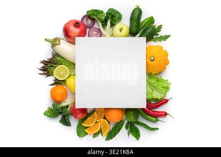 Flat lay composition with fresh vegetables and blank card Stock Photo