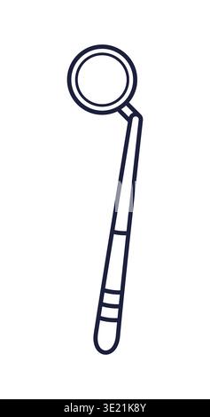 Outline Dental mouth mirror isolated on white background. Vector illustration. Hand drawn cartoon style. Oral hygiene concept. Dental tool coloring page Stock Vector