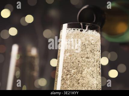 Champagne bubbles closeup, festive background Stock Photo