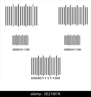 Collection of Five Unique Barcode Designs with Varied Patterns and Numerical Codes. Stock Vector