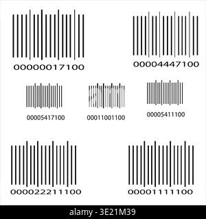 Collection of Various Barcode Designs with Unique Identifiers and Black Lines on White Background Stock Vector