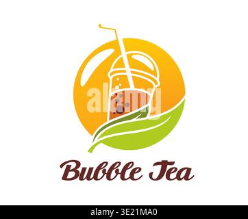 Milk bubble tea icon with straw and tapioca pearls Stock Vector