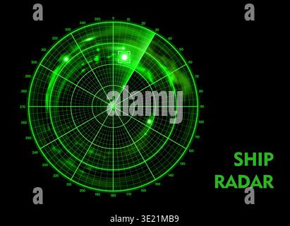 Ship radar screen display with area map, monitor Stock Vector