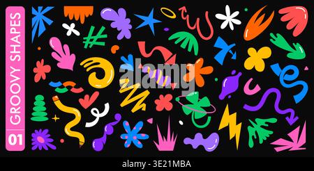 Groovy color shapes or abstract funky comic forms Stock Vector