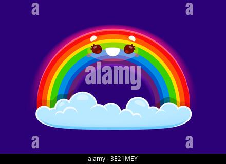Cartoon funny weather character, rainbow and cloud Stock Vector